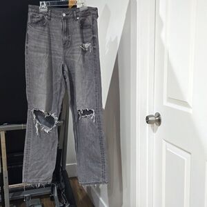 American Eagle Outfitters baggy, mom, boyfriend,  destroyed gray women jeans 10